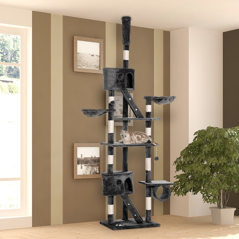 Adjustable Floor-to-Ceiling Cat Tower with Condos and Hammocks, Dark Grey