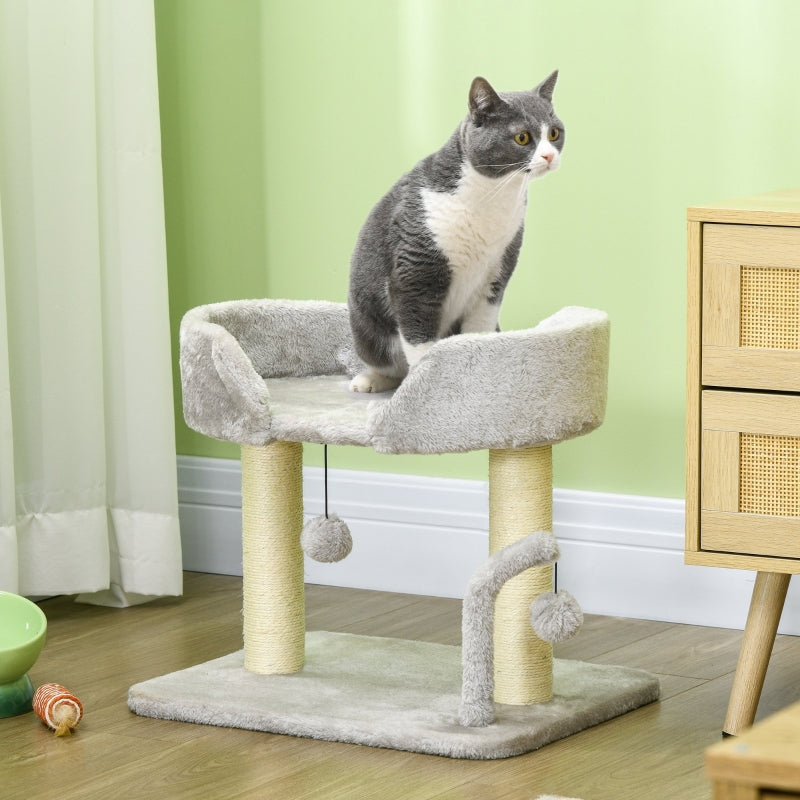 Cat Tree with Toy Balls and Scratching Post - Light Grey