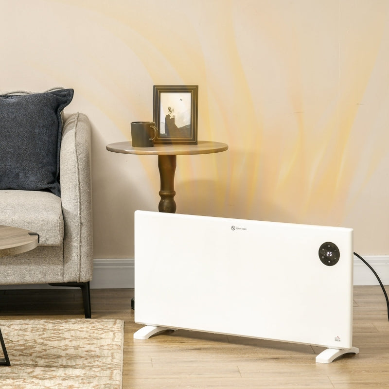 2000W White Electric Convector Heater - Adjustable Thermostat, Timer