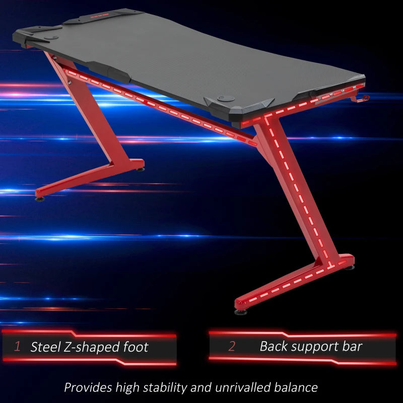 Carbon Fibre Gaming Desk with Storage, Black/Red