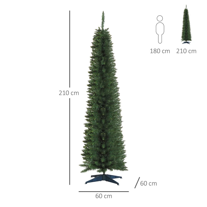 7ft Green Pencil Slim Artificial Christmas Tree with Realistic Branches