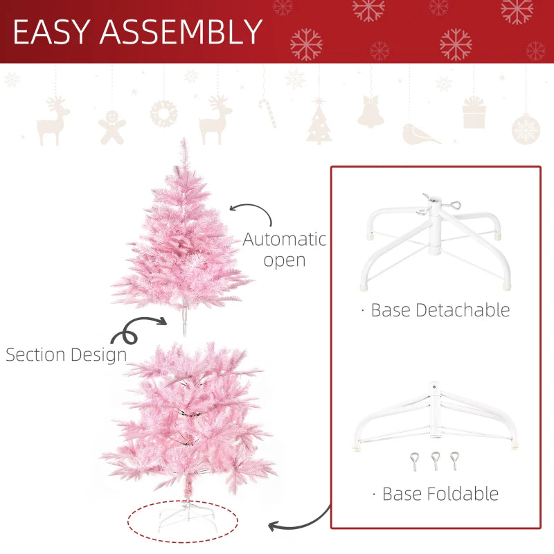 5FT Pink Artificial Christmas Tree with Automatic Open - Holiday Xmas Decoration