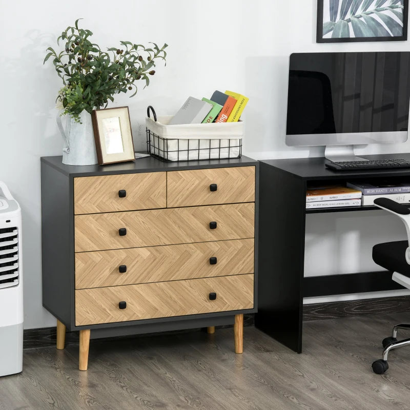 5-Drawer Grey Storage Cabinet with Metal Handles