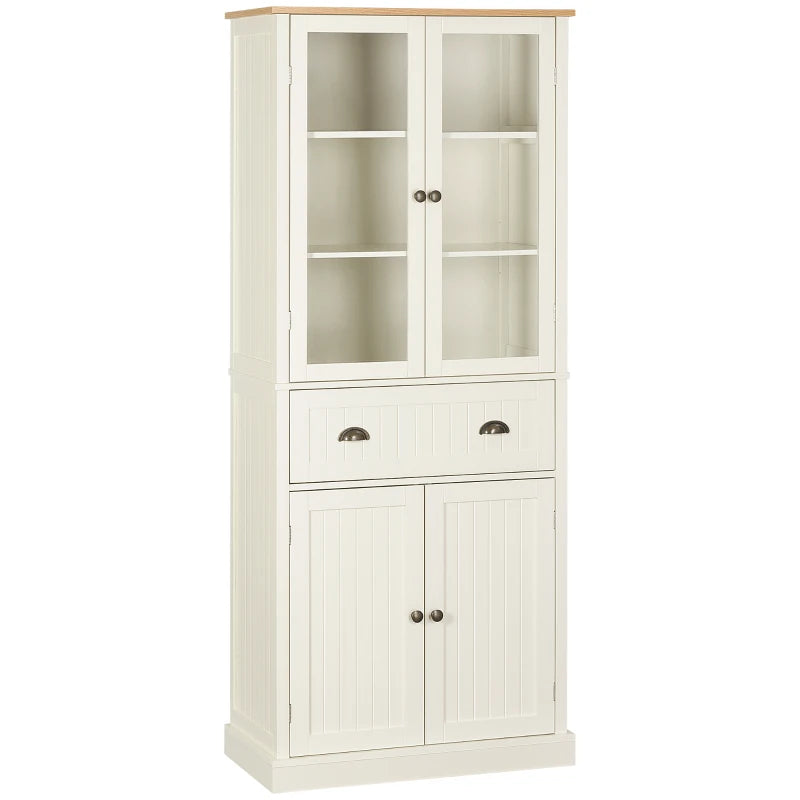 Cream White 5-Tier Freestanding Kitchen Storage Cabinet with Adjustable Shelves and Drawer