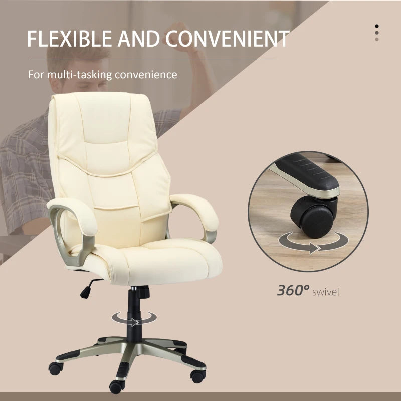 High Back Cream White Office Chair with Rocking Function