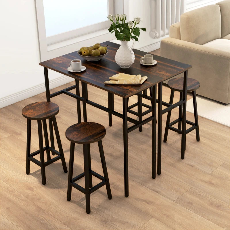 6-Piece Rustic Brown Bar Table Set with 2 Breakfast Tables and 4 Stools