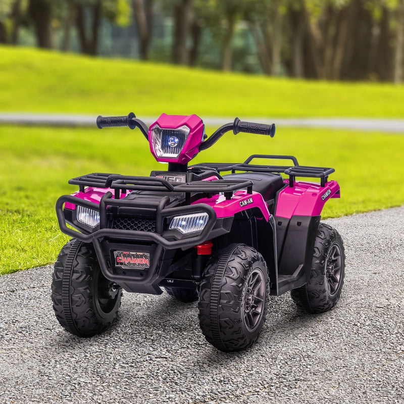 Kids Pink 12V Ride-On Quad Bike with Music and LED Headlights