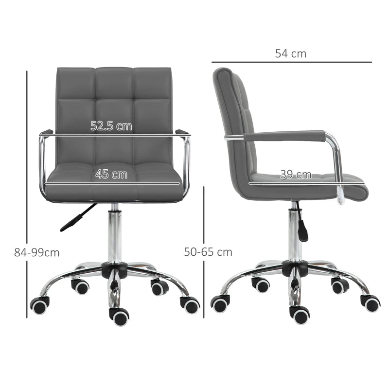 Grey PU Leather Office Desk Chair with Swivel Wheels