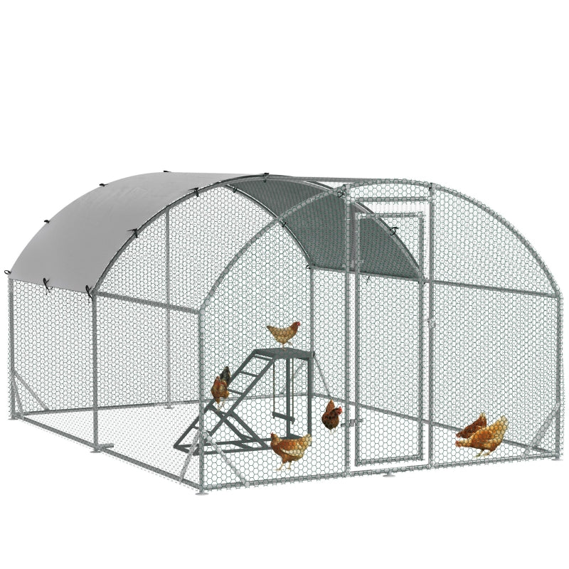 Large Chicken Run with Activity Shelf and Cover, 2.8 x 3.8 x 2m, Green