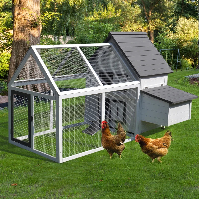 Wooden Chicken Coop with Run and Nesting Box - Outdoor Pet Poultry House (Grey) 166 x 124 x 112cm