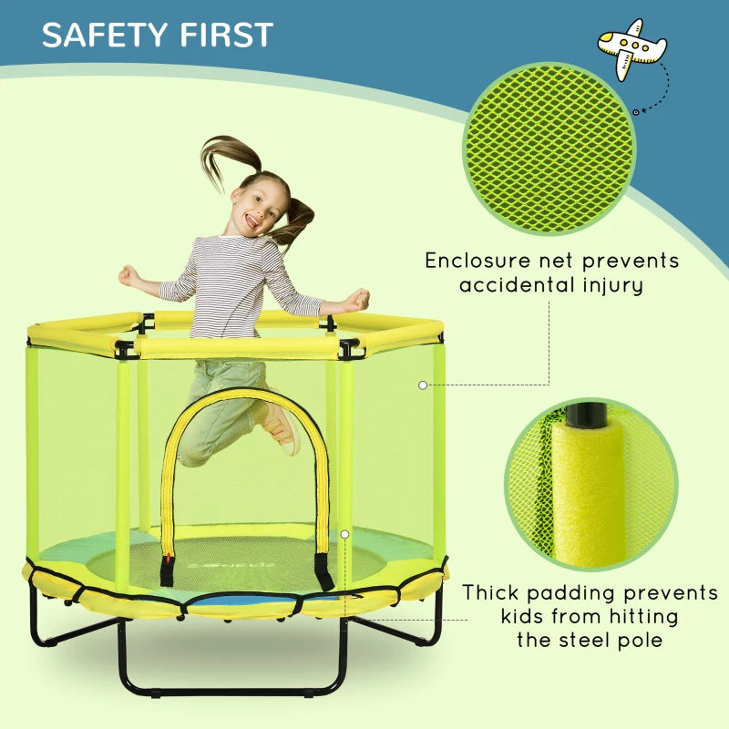 Yellow Kids Trampoline with Safety Net - 140cm, Ages 1-6