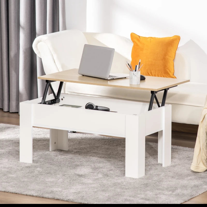 Modern White Lift-Top Coffee Table with Hidden Storage