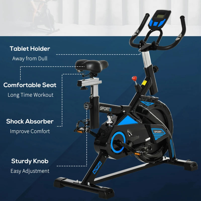 Black Indoor Cycling Exercise Bike with iPad Holder and LCD Monitor