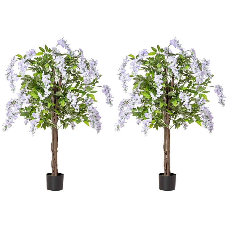 Set of 2 Purple Artificial Wisteria Plants in Pot, Home Decor, 100cm