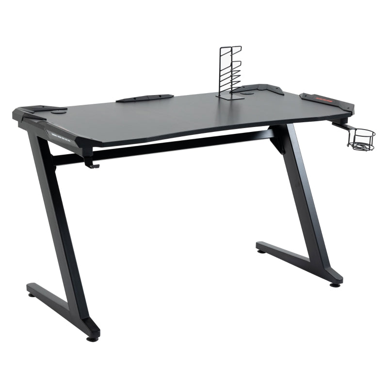 Carbon Fibre Gaming Desk, Black, Gamer Workstation with Storage