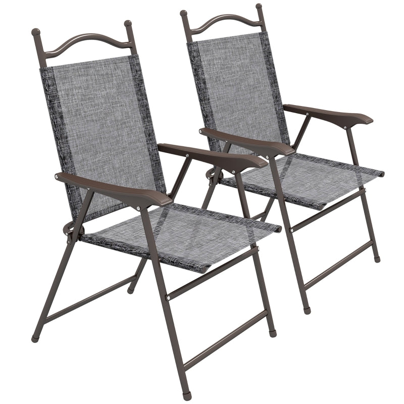 Grey Folding Garden Chairs with Mesh Seats - Set of 2