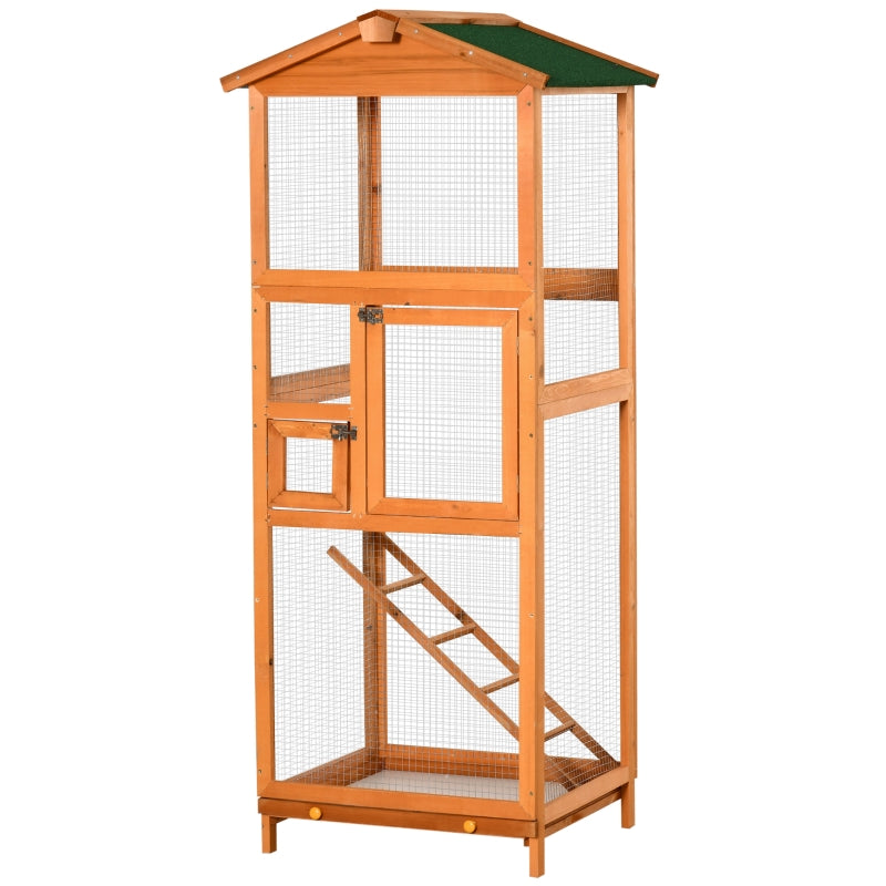 Orange Wooden Outdoor Bird Aviary Cage with Pull Out Tray - 2 Doors