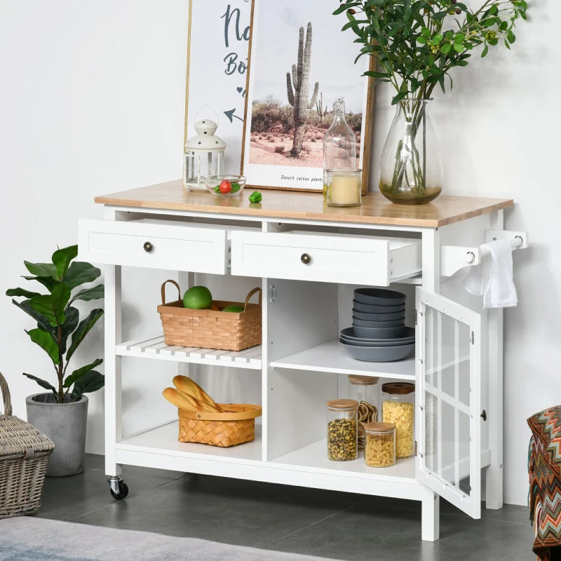 White Kitchen Island Cart with Drawers and Cabinet