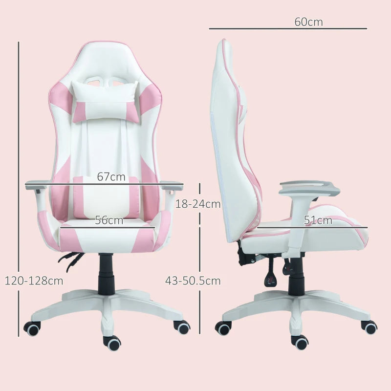 Colour Block Gaming Chair - Pink/White Faux Leather, 135° Recline