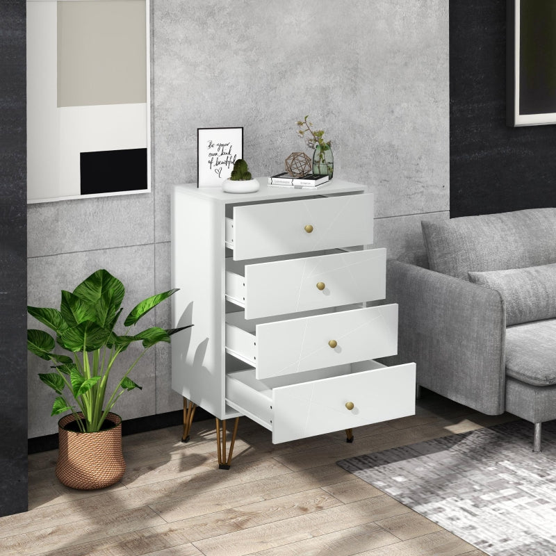 White 4-Drawer Tall Dresser with Hairpin Legs