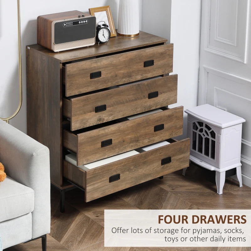 Brown 4-Drawer Metal Frame Storage Chest for Bedroom & Living Room