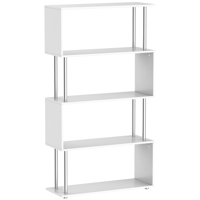 White S-Shaped 5-Tier Bookcase - Modern Freestanding Storage Shelf