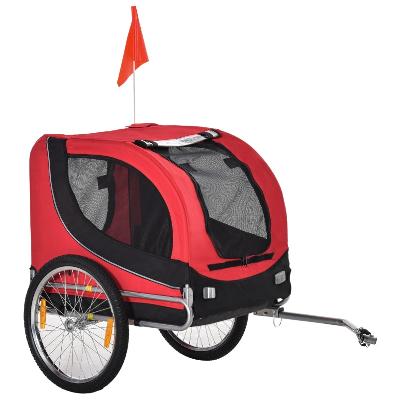 Steel Dog Bike Trailer Pet Carrier for Bicycle - Black/Red