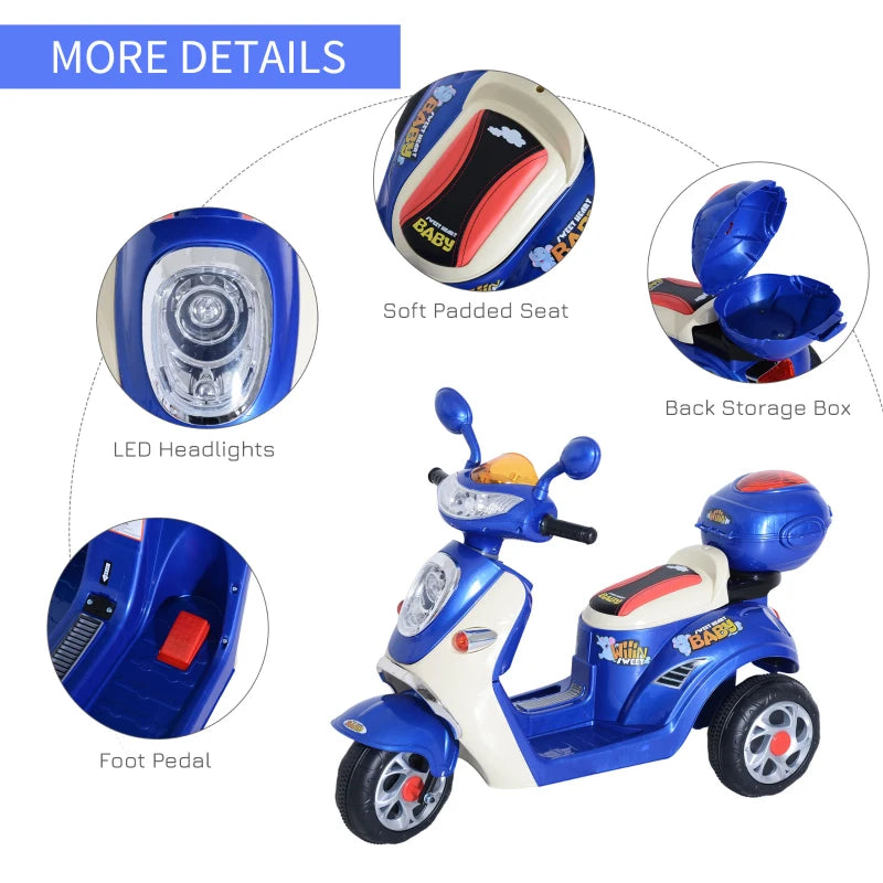 Blue Kids Electric Ride-On Motorbike with Headlight and Music