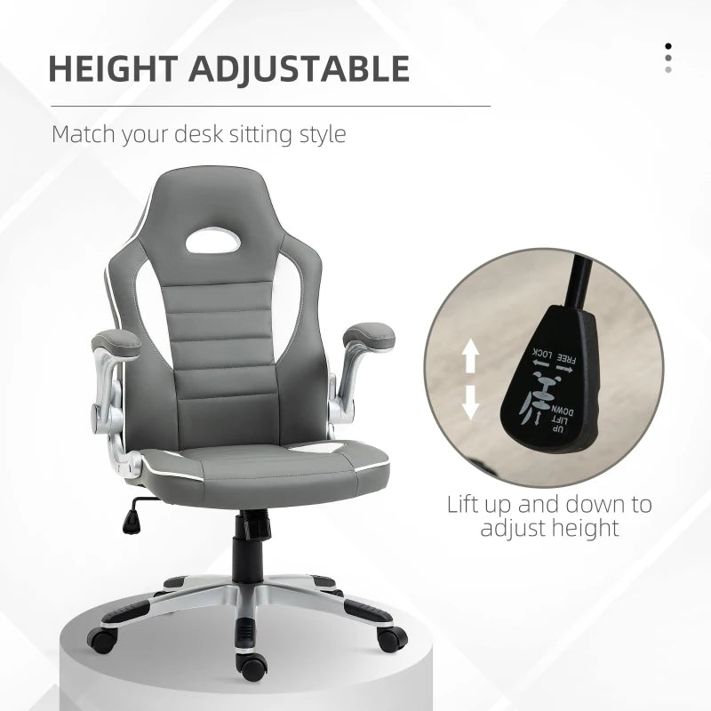 Grey Gaming Office Chair with Flip-up Armrest and Adjustable Height