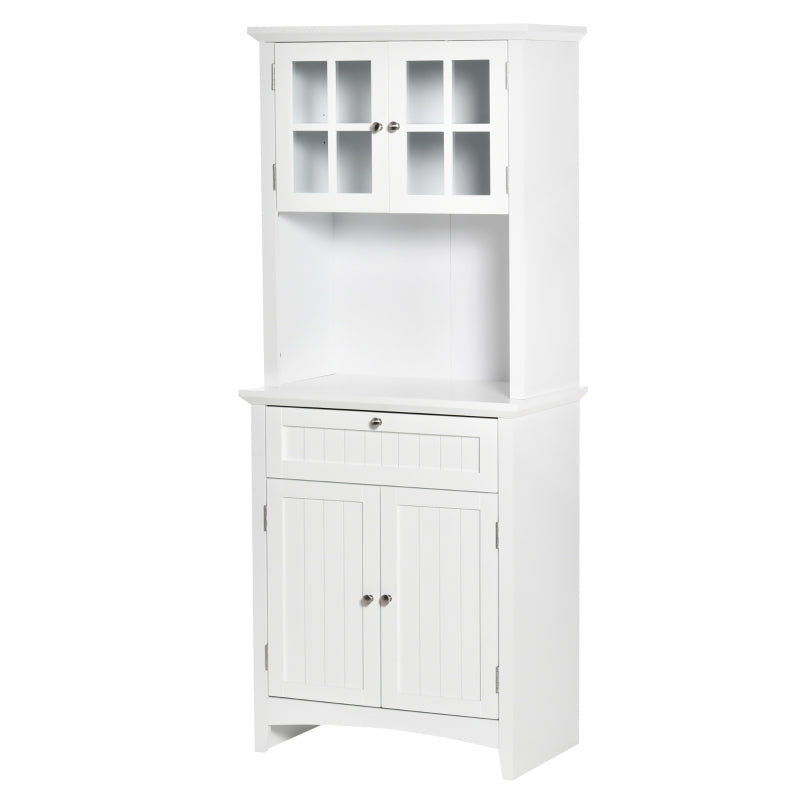 White Wooden Kitchen Storage Cabinet with Glass Door and Drawer