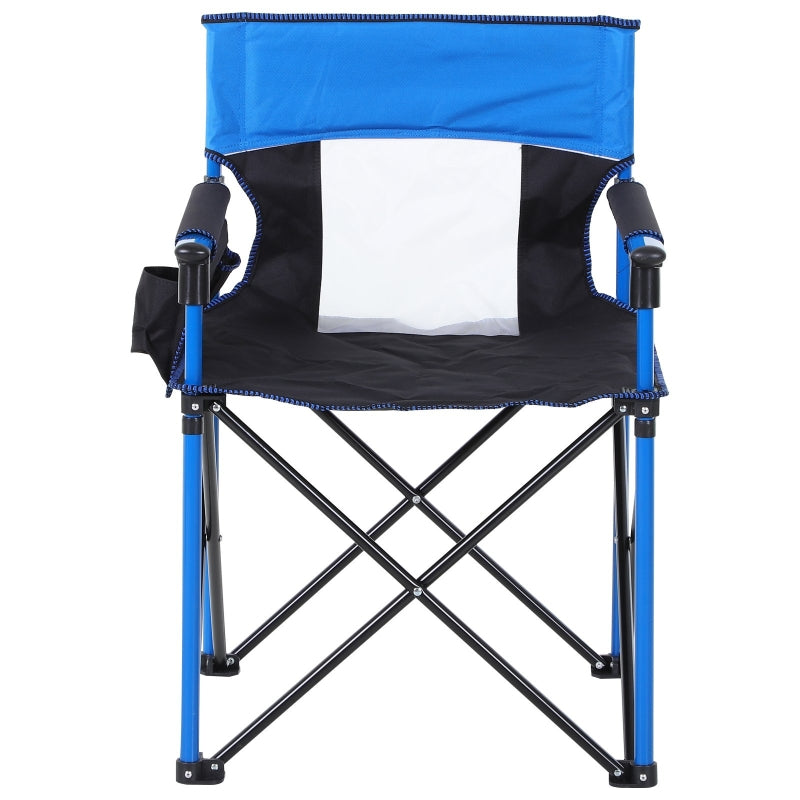 Blue Folding Camping Chair with Cup Holder and Phone Pocket