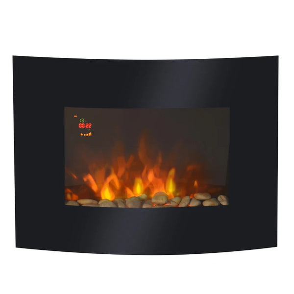 Curved Glass Electric Fireplace with 7 Colour Side Lights, 900/1800W, 65cm x 52cm