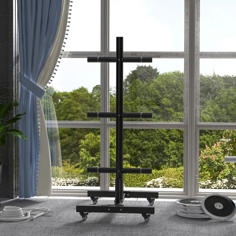 Black 3-Tier Olympic Weight Plate Rack with Wheels