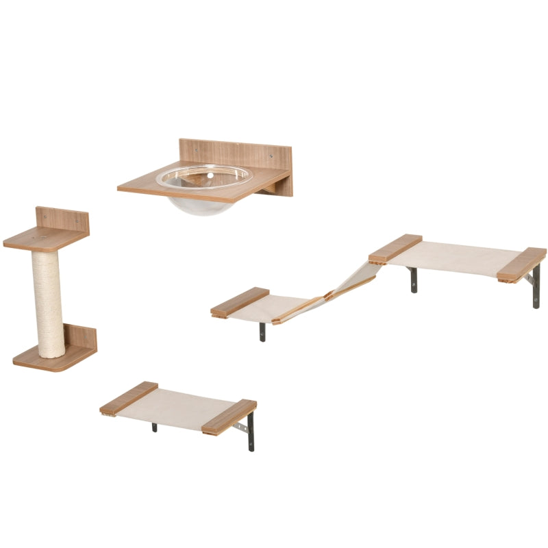 Brown Wall-Mounted Cat Climbing Shelf Set