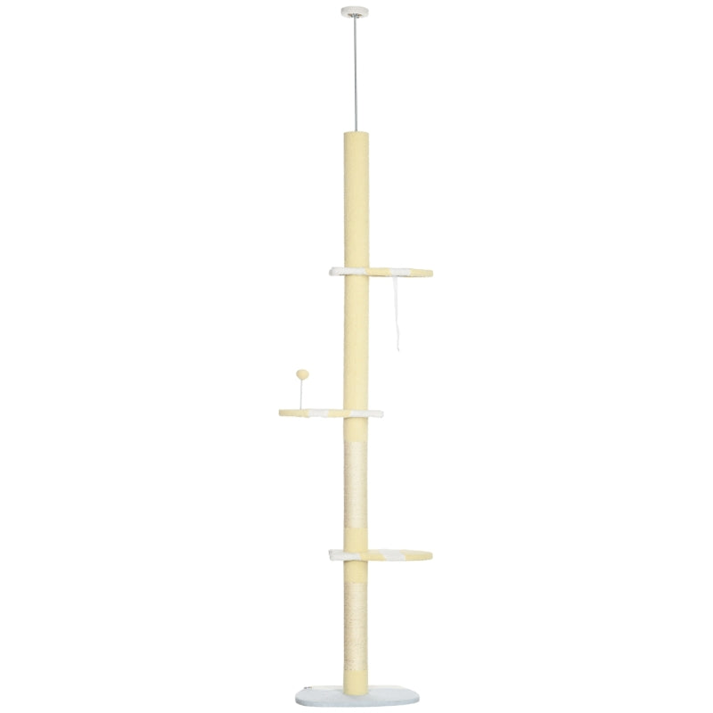 Yellow Cat Tree with Adjustable Height and Multi-Layer Activity Center