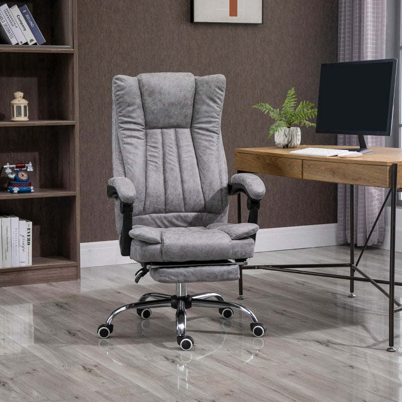 Grey Microfibre Home Office Chair with Reclining Function & Footrest