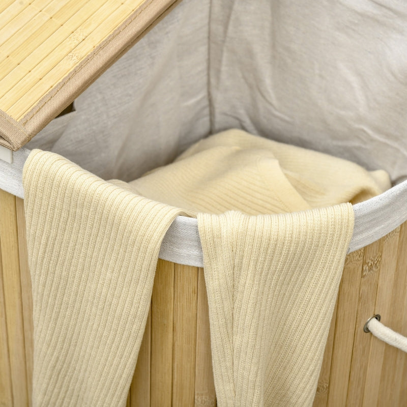 Natural Bamboo Laundry Hamper with 2 Sections, 100L Capacity