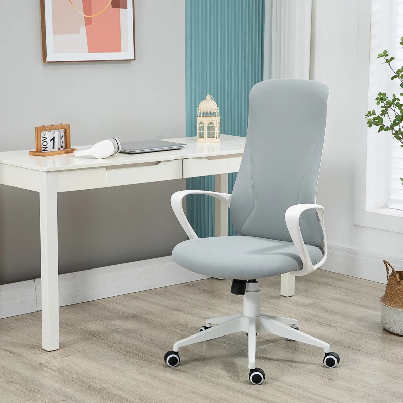 Light Grey High Back Fabric Office Chair with Armrests & Swivel Wheels