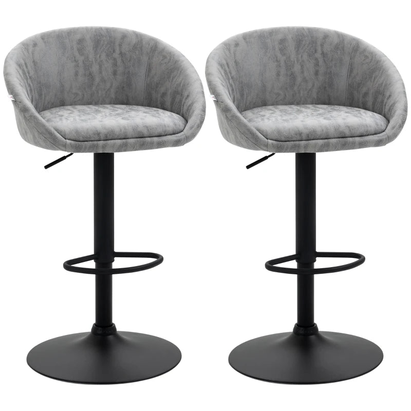 Modern Swivel Grey Bar Stools Set of 2 with Armrests and Footrest