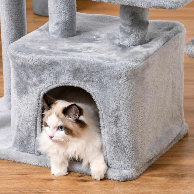 Cat Climbing Tower 114cm with Scratching Post & Toy - Light Grey