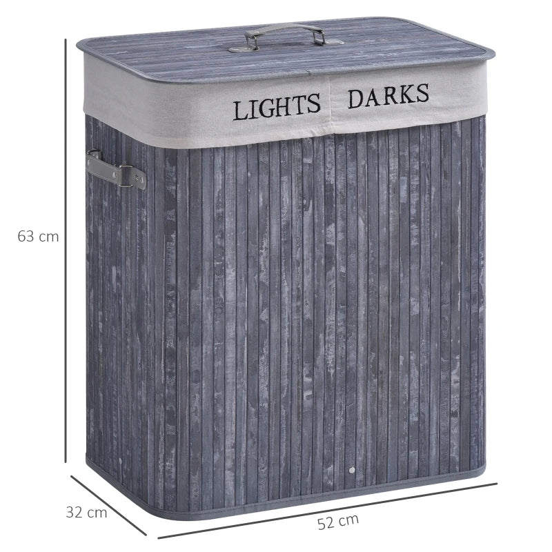 Grey Wood Laundry Hamper with Lid - 100L Capacity