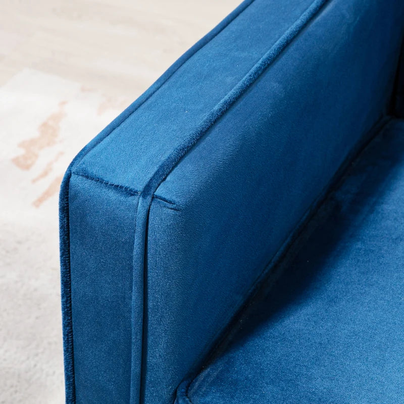 Blue Velvet Convertible Sofa Loveseat with Adjustable Split Back