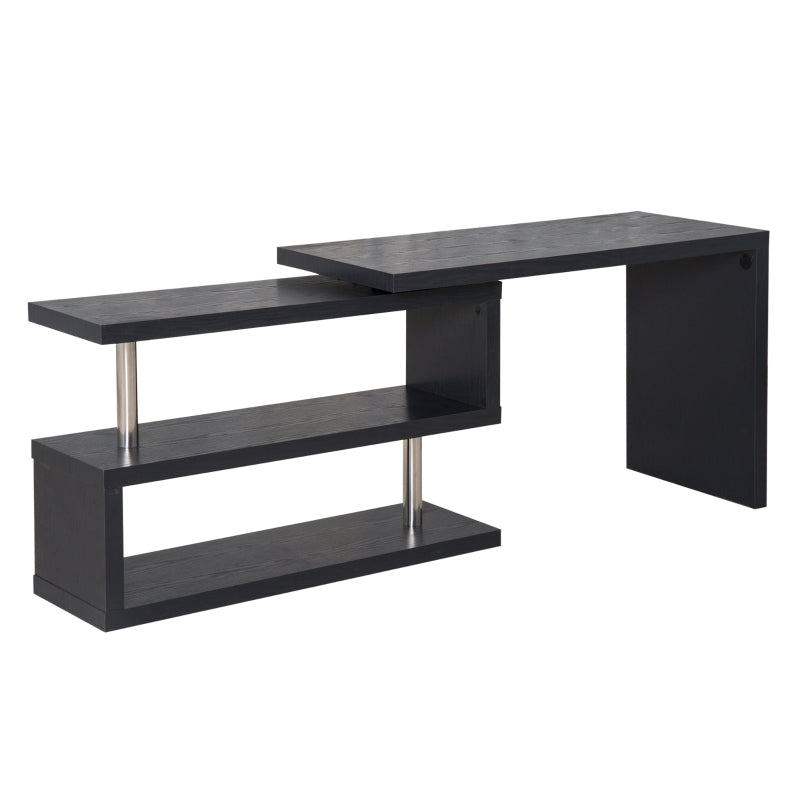 Black L-Shaped Rotating Corner Desk with Storage Shelf