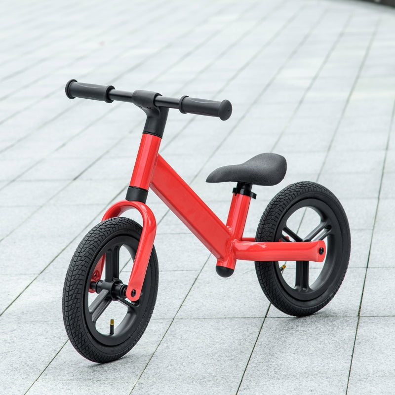 Red 12" Balance Bike for Kids - Adjustable Seat, 360° Rotation Handlebars