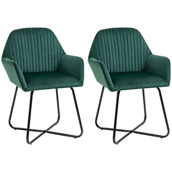 Green Velvet Accent Chairs, Set of 2 - Modern Armchairs for Living Room, Bedroom, Dining Room