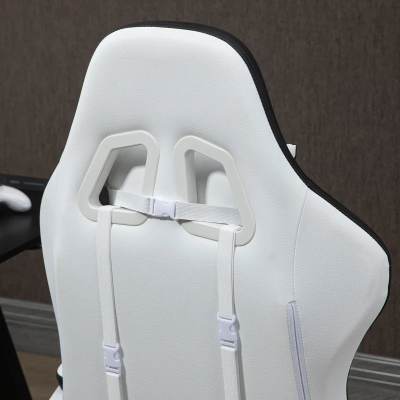 White & Black Racing Gaming Chair with Footrest and Swivel Seat