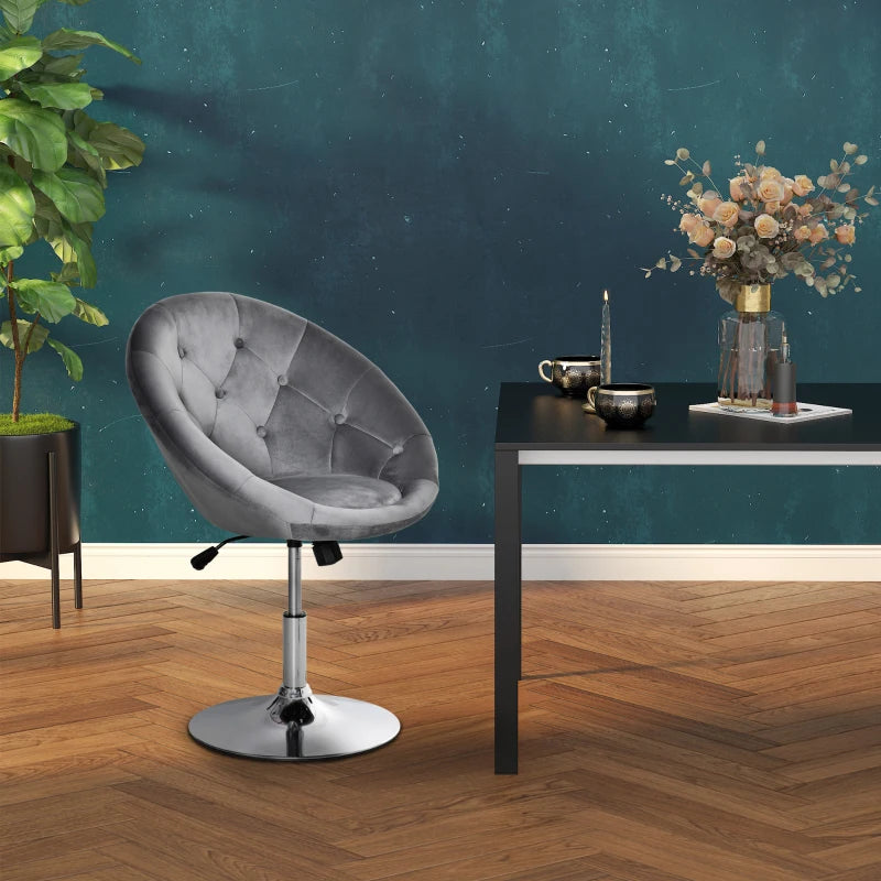 Grey Velvet Swivel Vanity Chair with Adjustable Height