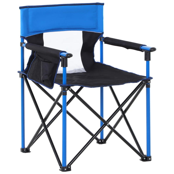 Blue Folding Camping Chair with Cup Holder and Phone Pocket