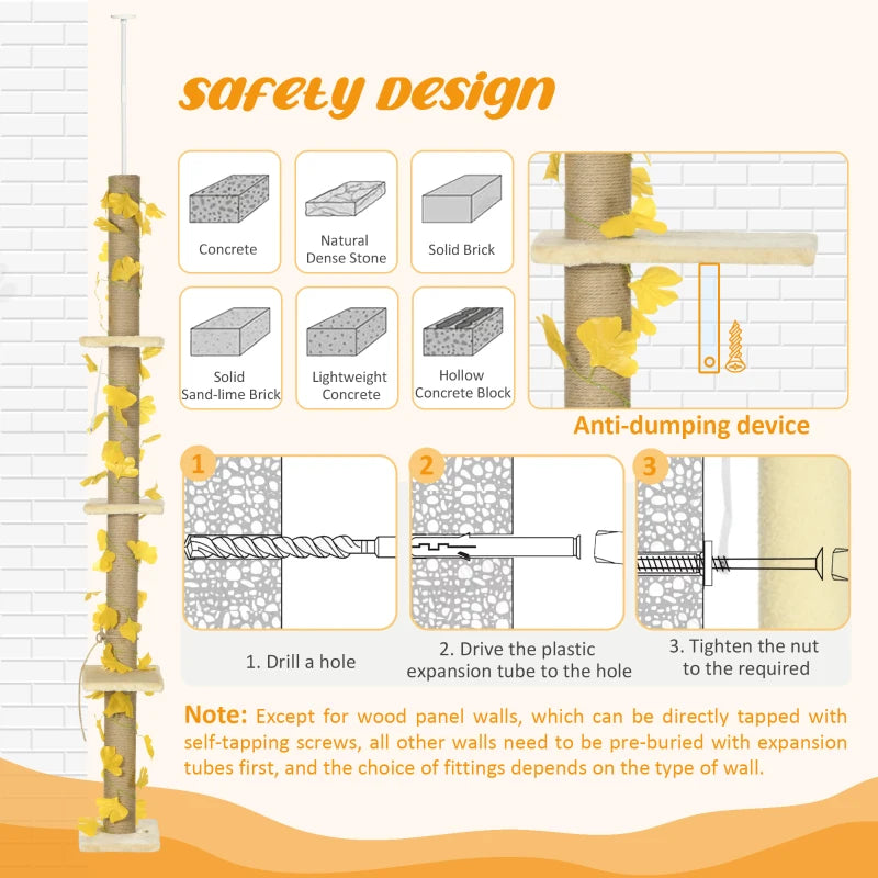 Yellow Adjustable Cat Tree with Perches and Anti-Slip Kit