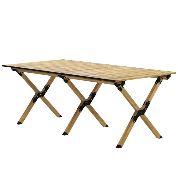 4ft Folding Aluminium Camping Table - Natural Wood Finish